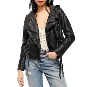 Free People Cleo Hooded Vegan Leather Jacket